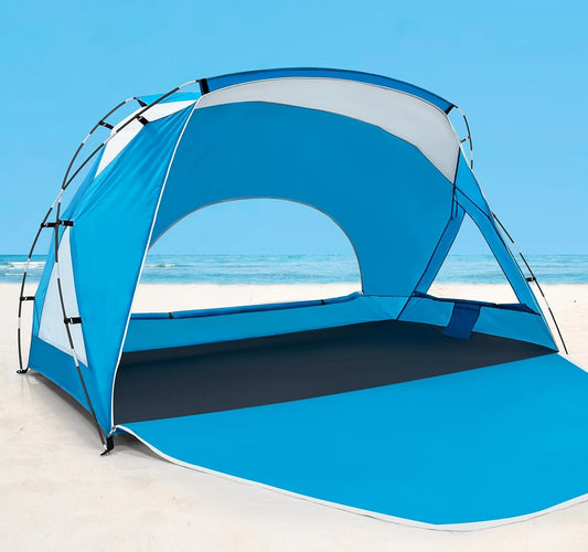 Beach Tent,Beach Canopy Shade Tent with UPF 50+UV Protection for 3-4 Person, Waterproof Portable Easy Setup Beach Sun Shelter Tent for Outdoor Adventures, Camping, and Picnics with Carrying Bag